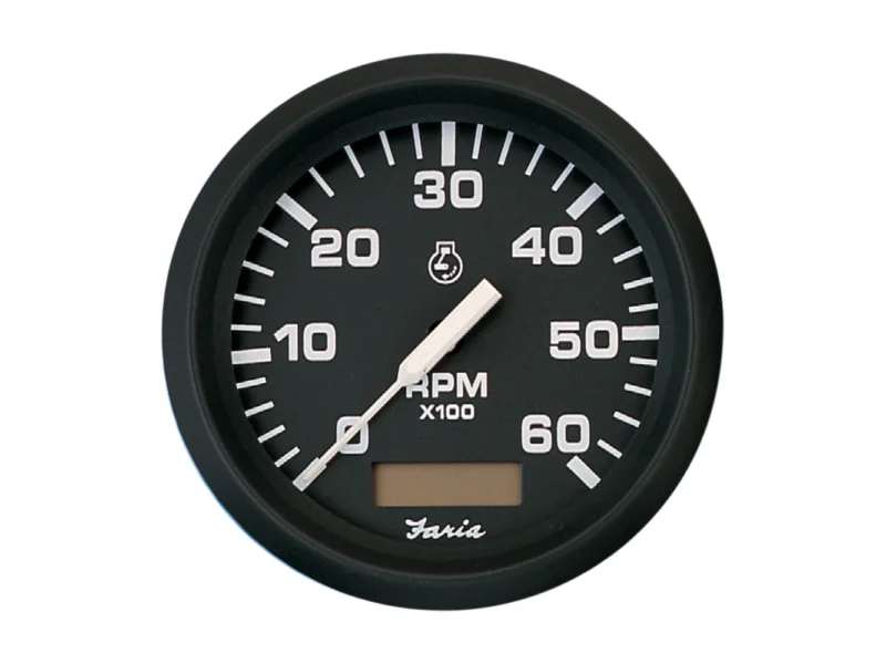 Faria Euro Black 4" Tachometer w/Hourmeter - 6,000 RPM (Gas - Inboard)