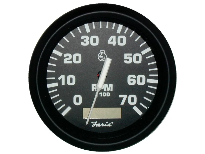 Faria Euro Black 4" Tachometer w/Hourmeter - 7,000 RPM (Gas - Outboard)