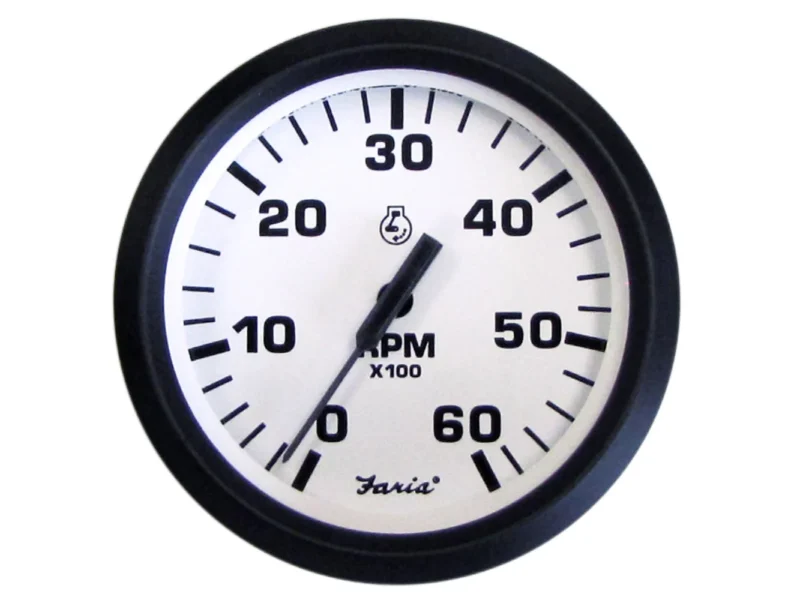 Faria Euro White 4" Tachometer - 6000 RPM (Gas) (Inboard & I/O)