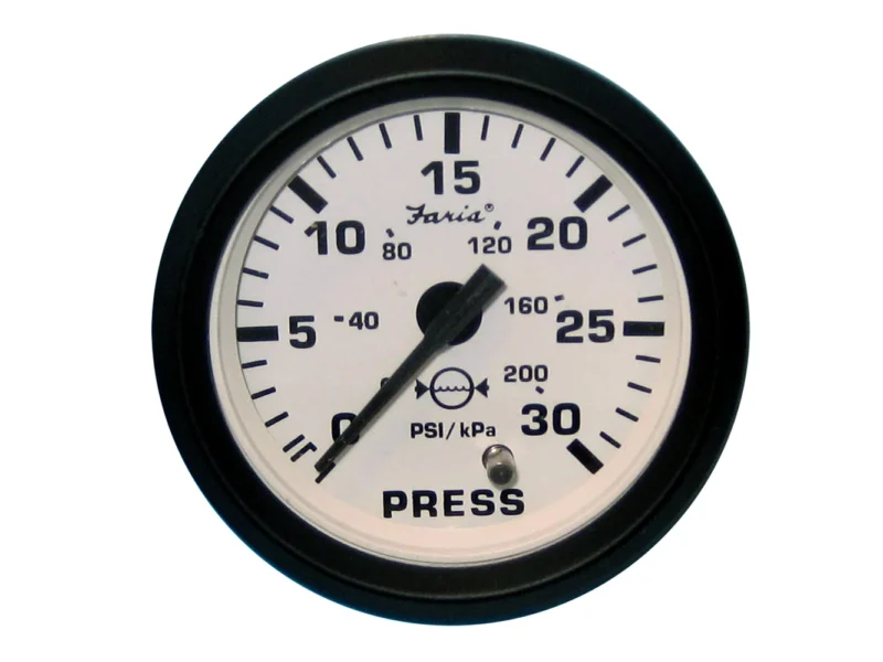 Faria Euro White 2" Water Pressure Gauge (30 PSI)