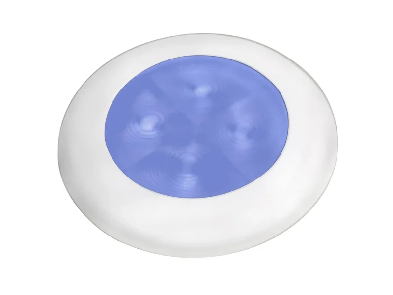 Hella Marine Slim Line LED 'Enhanced Brightness' Round Courtesy Lamp - Blue LED - White Plastic Bezel - 12V