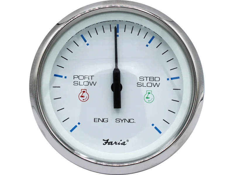 Faria 4" Chesapeake SS White Engine Synchronizer - Dual Gas & Var Ratio Alt Diesel