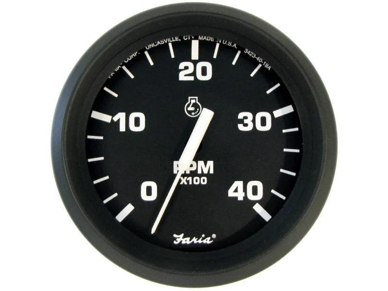 Faria 4" Tachometer Euro Style Black w/White Letters 4000RPM Diesel Mechanical Take Off & Variable Ratio Alt.