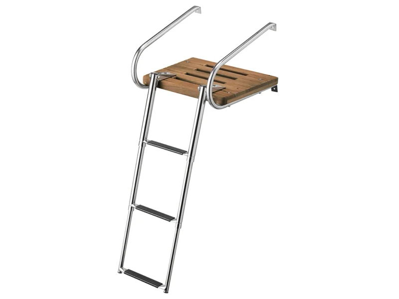 Whitecap Teak Swim Platform w/3-Step Telescoping Ladder f/Boats w/Inboard/Outboard Motors