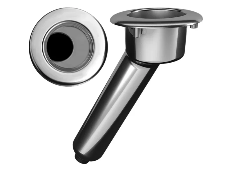 Mate Series Elite Screwless Stainless Steel 30° Rod & Cup Holder - Drain - Round Top