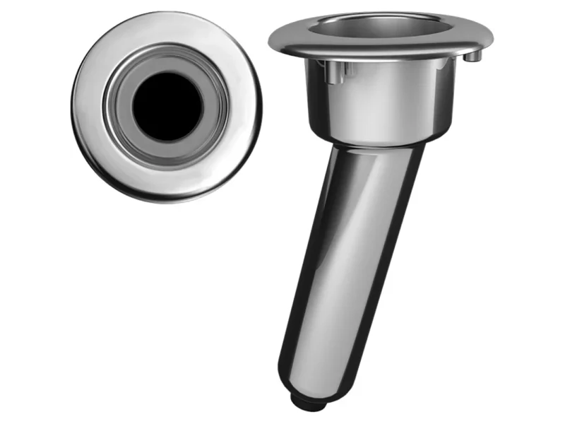 Mate Series Elite Screwless Stainless Steel 15° Rod & Cup Holder - Drain - Round Top