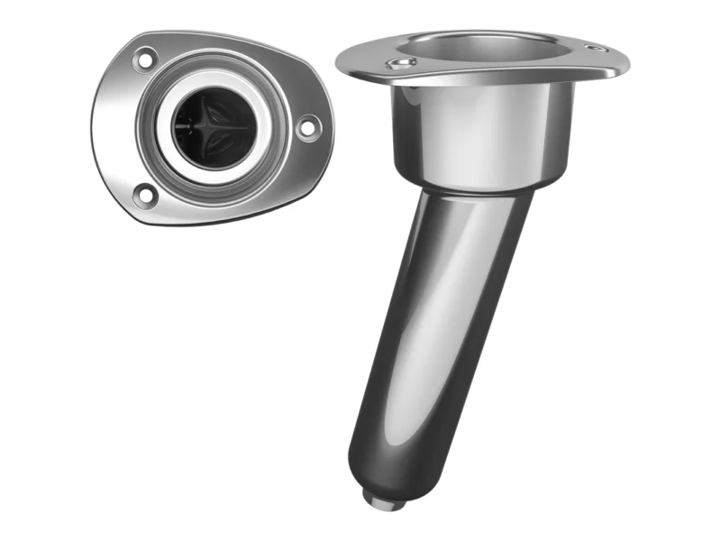 Mate Series Stainless Steel 15° Rod & Cup Holder - Drain - Oval Top