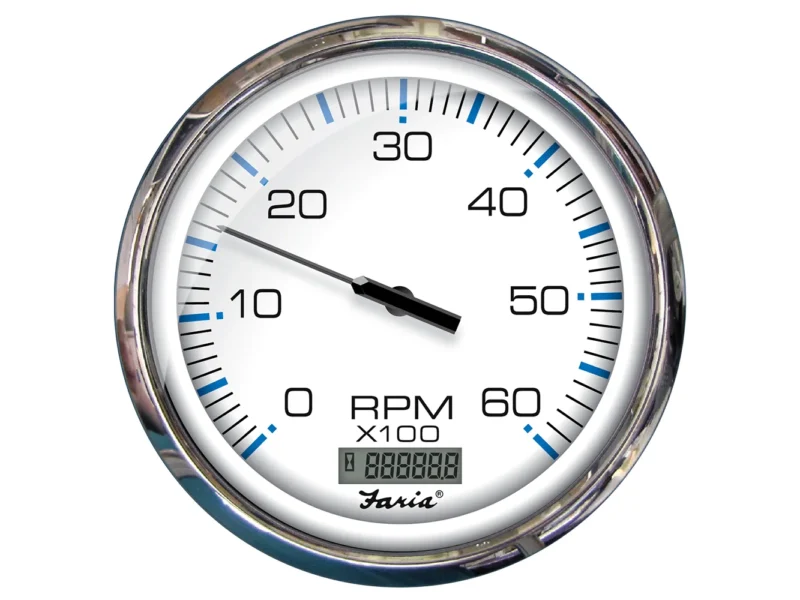 Faria Chesapeake White SS 5" Tachometer w/Digital Hourmeter - 6000 RPM (Gas) (Inboard)