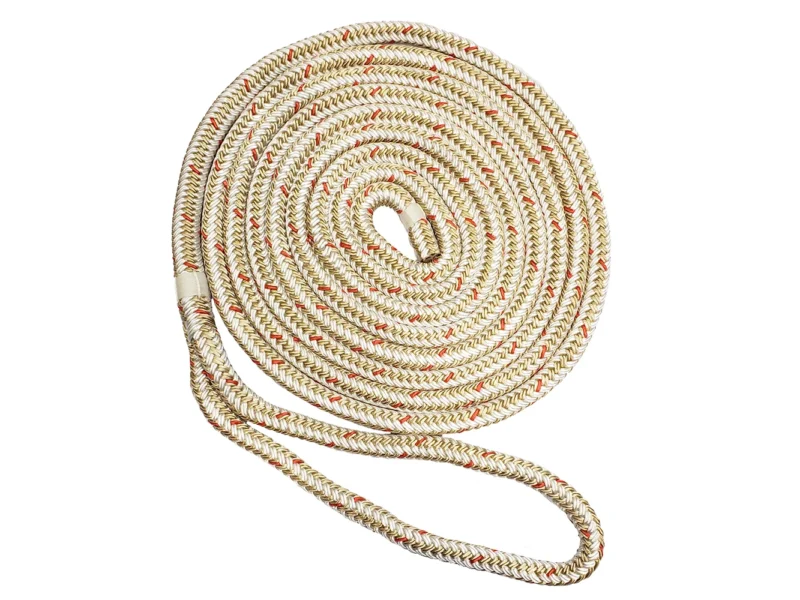 New England Ropes 3/8" Double Braid Dock Line - White/Gold w/Tracer - 25'