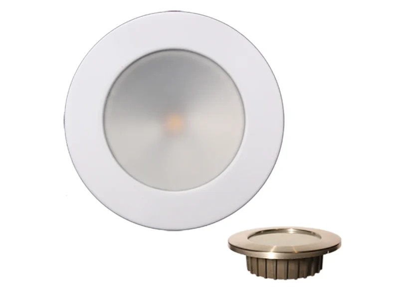 Lunasea “ZERO EMI” Recessed 3.5” LED Light - Warm White, Red w/White Stainless Steel Bezel - 12VDC