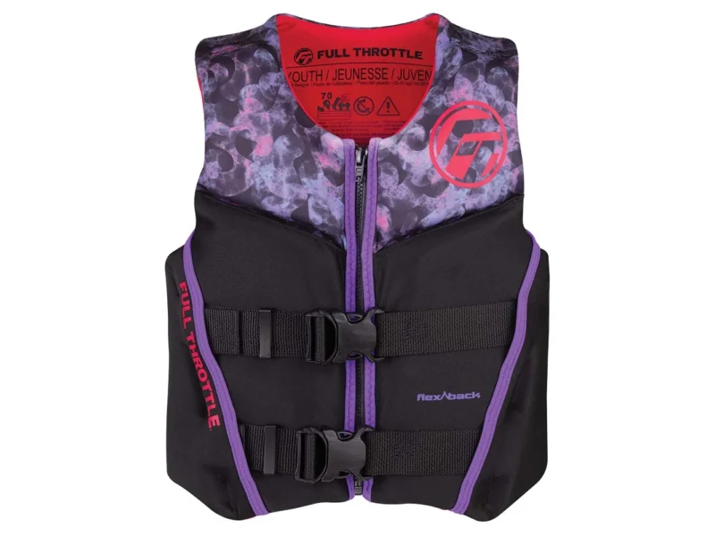 Full Throttle Youth Rapid-Dry Flex-Back Life Jacket - Pink/Black