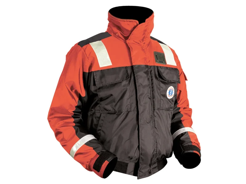 Mustang Classic Flotation Bomber Jacket w/Reflective Tape - Orange/Black - Small