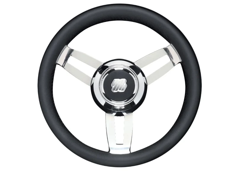 Uflex Morosini 13.8" Steering Wheel - Black Polyurethane w/Stainless Steel Spokes & Chrome Hub