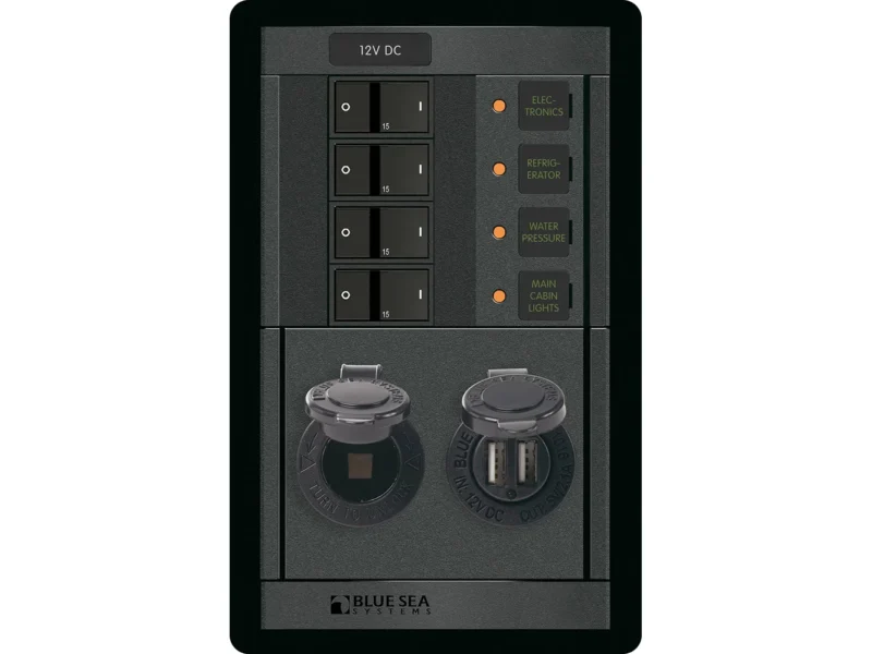 Blue Sea 1495 - 360 Panel - 4 Position 12V w/Dual USB & 12V Socket