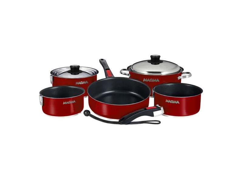 Magma Nestable 10 Piece Induction Non-Stick Enamel Finish Cookware Set - Magma Red