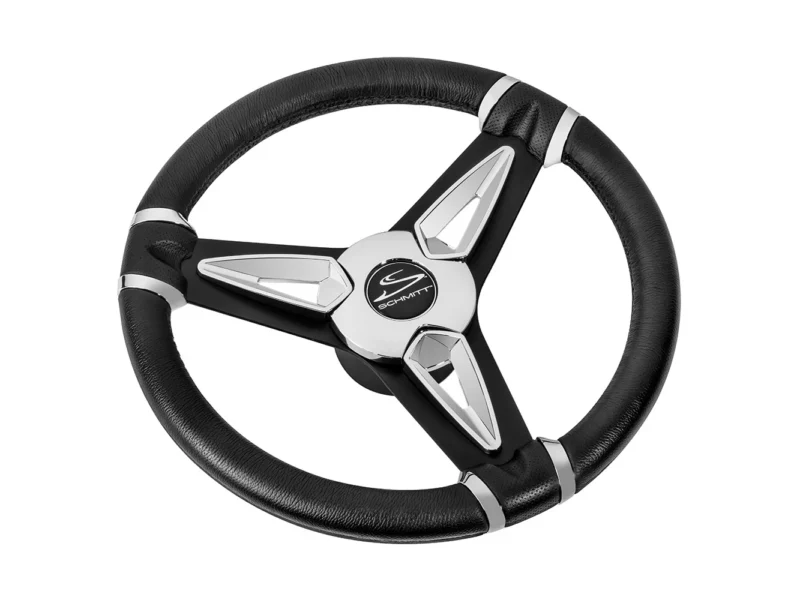 Schmitt Marine PU50 14" Wheel - Chrome Cap & Spoke Inserts - Black Spokes - 3/4" Tapered Shaft