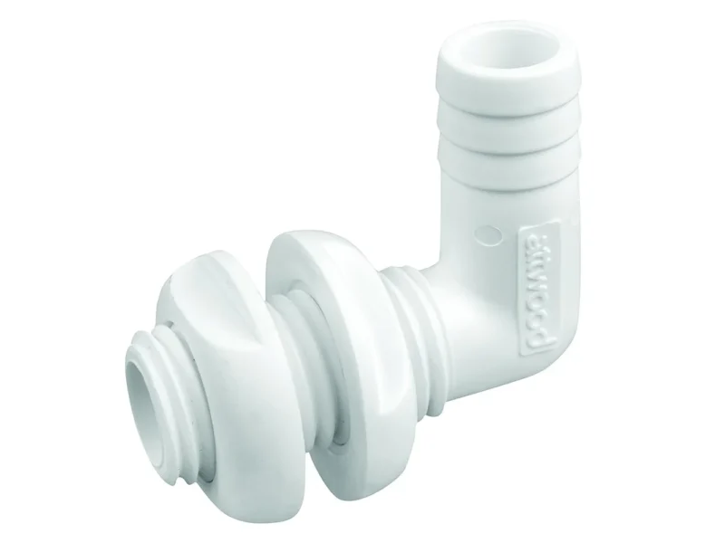 Attwood White Plastic 90 Degree Thru-Hull Connector - 3/4" Inner Diameter