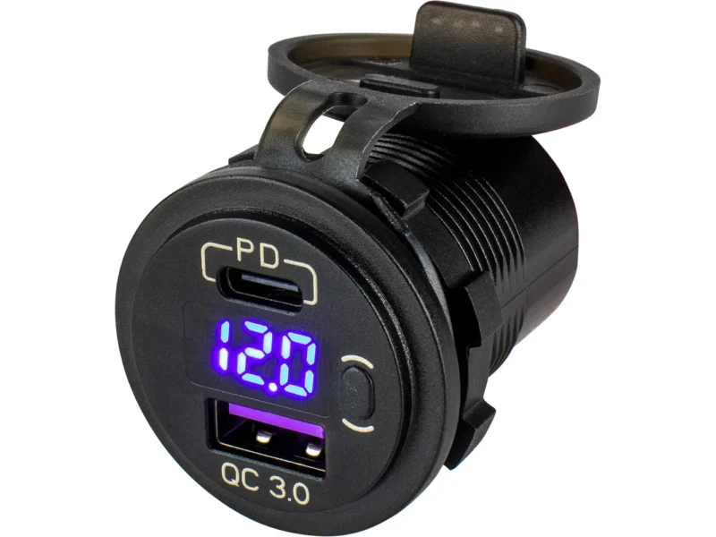 Sea-Dog Round USB & USB-C Power Socket w/Hidden Voltmeter