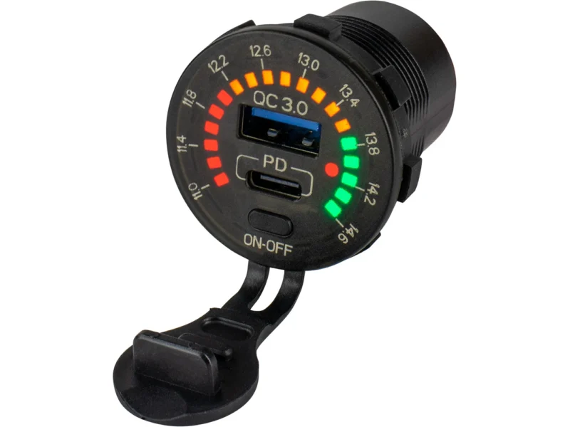 Sea-Dog Round Rainbow Voltmeter w/USB & USB-C Power Socket