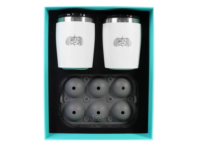 Toadfish Non-Tipping 10oz White Rocks Tumblers w/Ice Ball Tray - 2 Tumblers