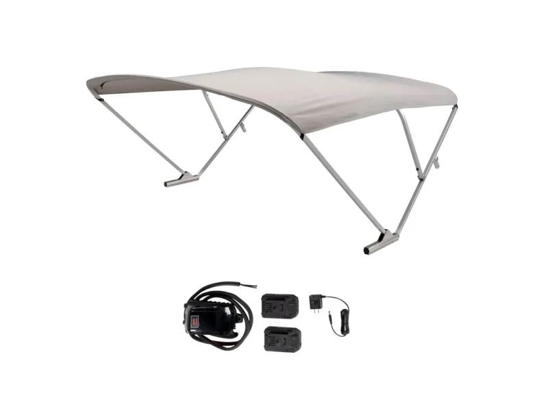 SureShade Battery Powered Bimini - Clear Anodized Frame & Grey Fabric