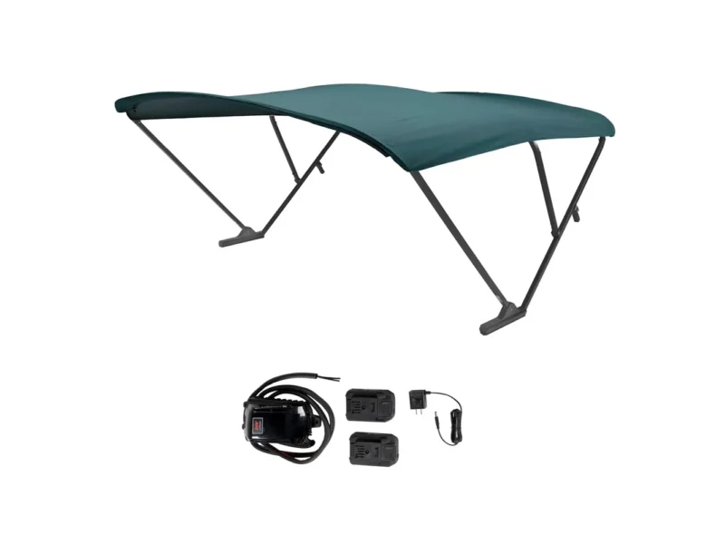 SureShade Battery Powered Bimini - Black Anodized Frame & Green Fabric