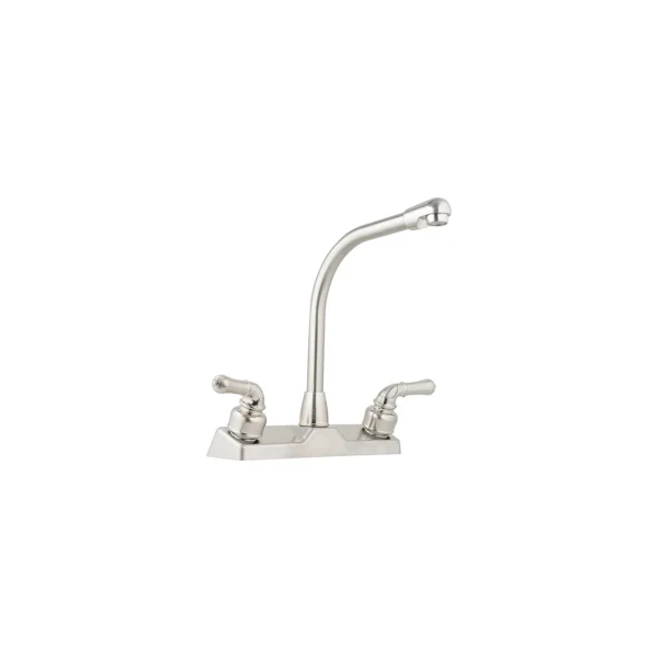 Utopia 8" High Rise Kitchen Faucet, Brushed Nickel w/Tea Pot Handles