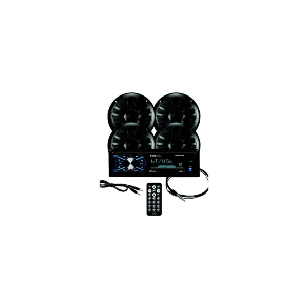 Boss Audio MCBK634B64 Bluetooth Weatherproof Marine Receiver Package w/ 2 pairs of 6.5" Speakers, Black