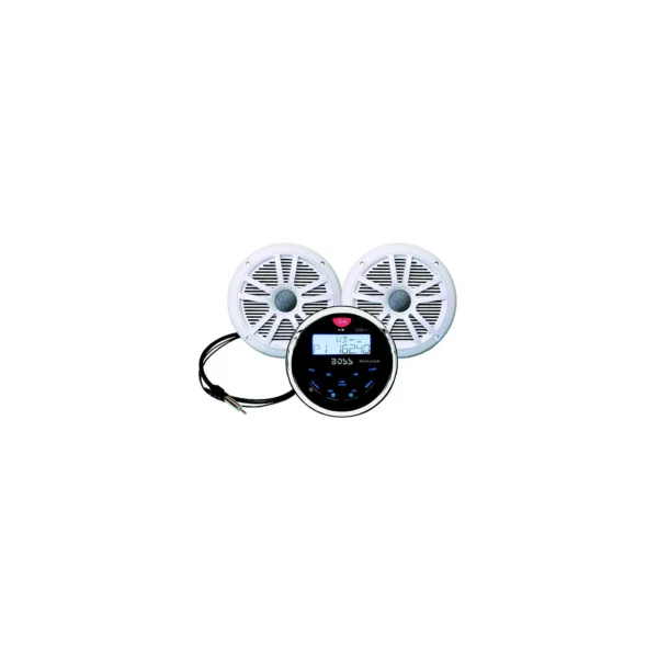 Boss Audio MCKGB350W6 Bluetooth® Black In-Dash Gauge Receiver Package w/ 6-1/2" White Marine Speakers