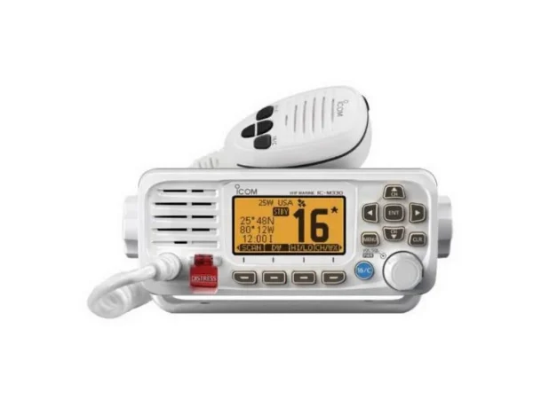 ICOM WHITE marine compact VHF fixed mount with built-in GPS receiver and supplied GPS antenna | M330G WHITE