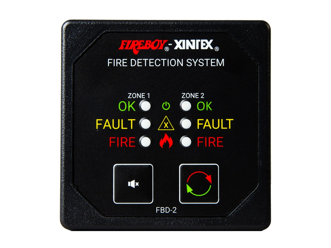 Fireboy-Xintex Two Zone Detection & Alarm Panel - 2-5/8" Display - 12/24V DC