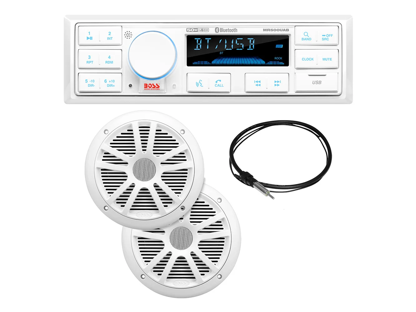 Boss Audio MCK500WB.6 Kit w/MR500UAB, 2 MR6W Speakers, MRANT10 Antenna, & White Remote