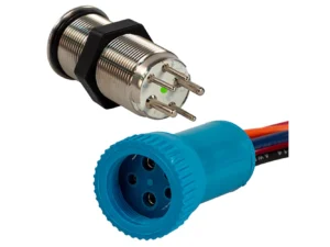 Bluewater 19mm Push Button Switch - Off/(On) Momentary Contact - Blue/Red LED - 1' Lead