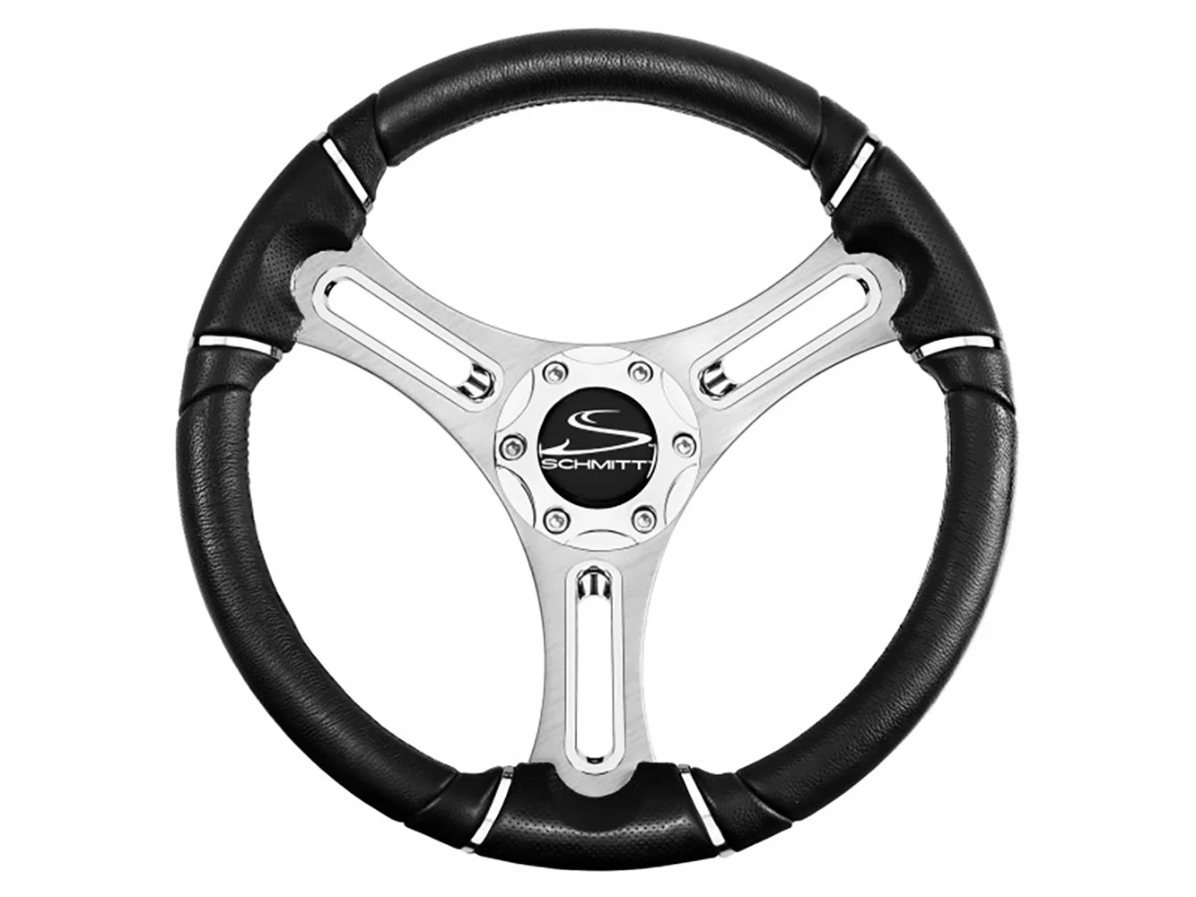Schmitt Marine Torcello 14" Wheel - 04 Series - Polyurethane Wheel w/Chrome Trim & Cap - Brushed Spokes - 3/4" Tapered Shaft