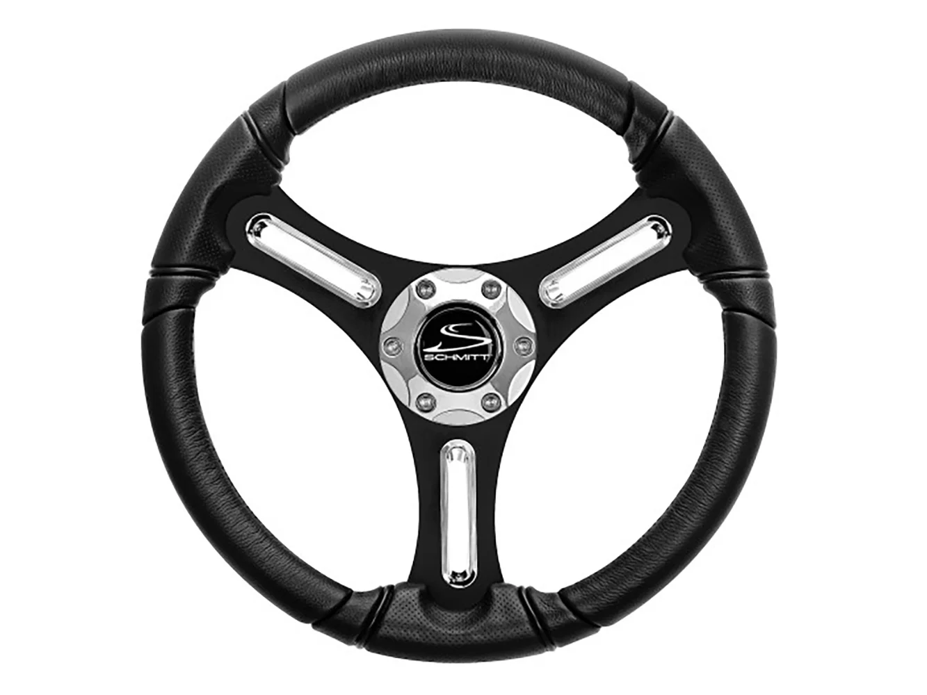 Schmitt Marine Torcello 14" Wheel - 03 Series - Polyurethane Wheel w/Chrome Spoke Inserts & Cap - Black Brushed Spokes - 3/4" - Retail Packaging