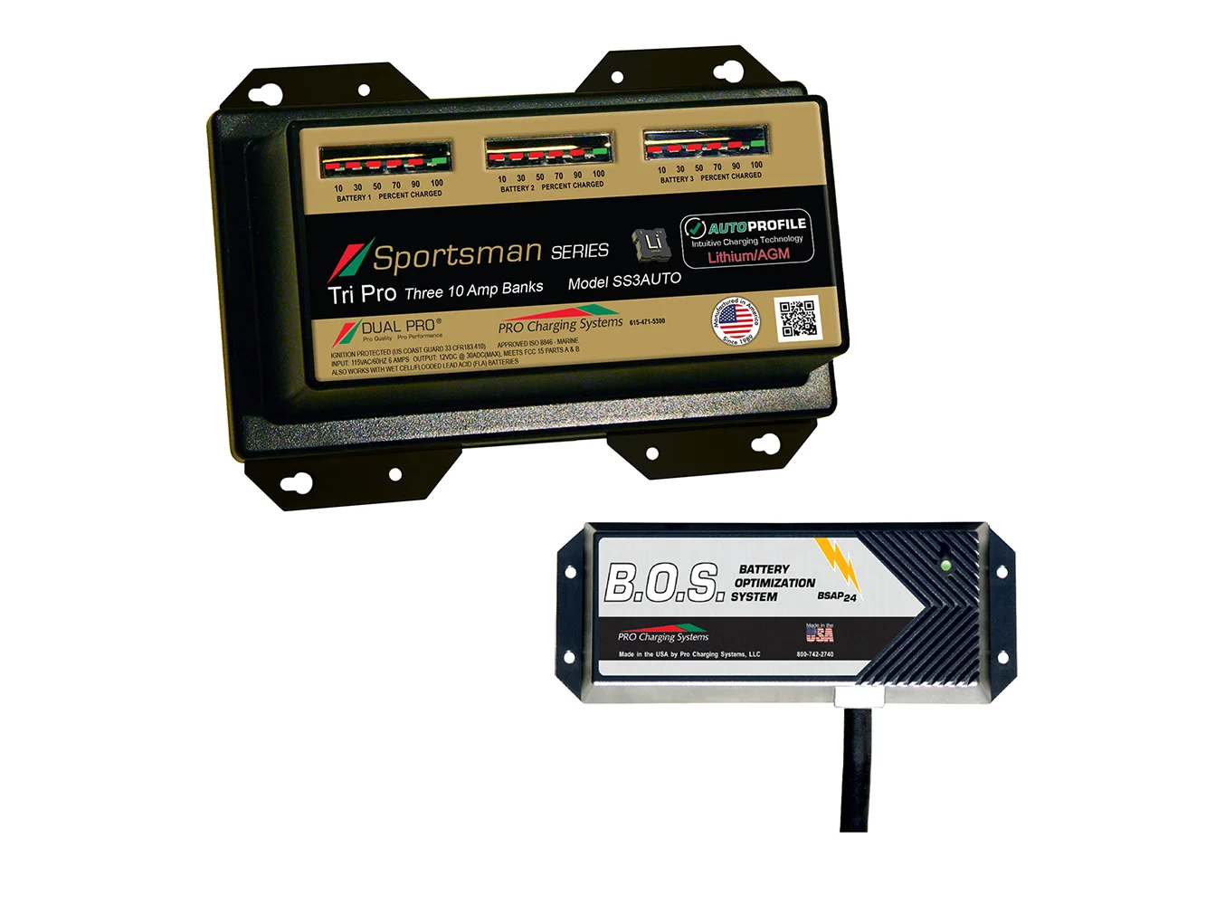 Dual Pro SS3 Auto 3 Bank Battery Charger w/3 Bank B.O.S.