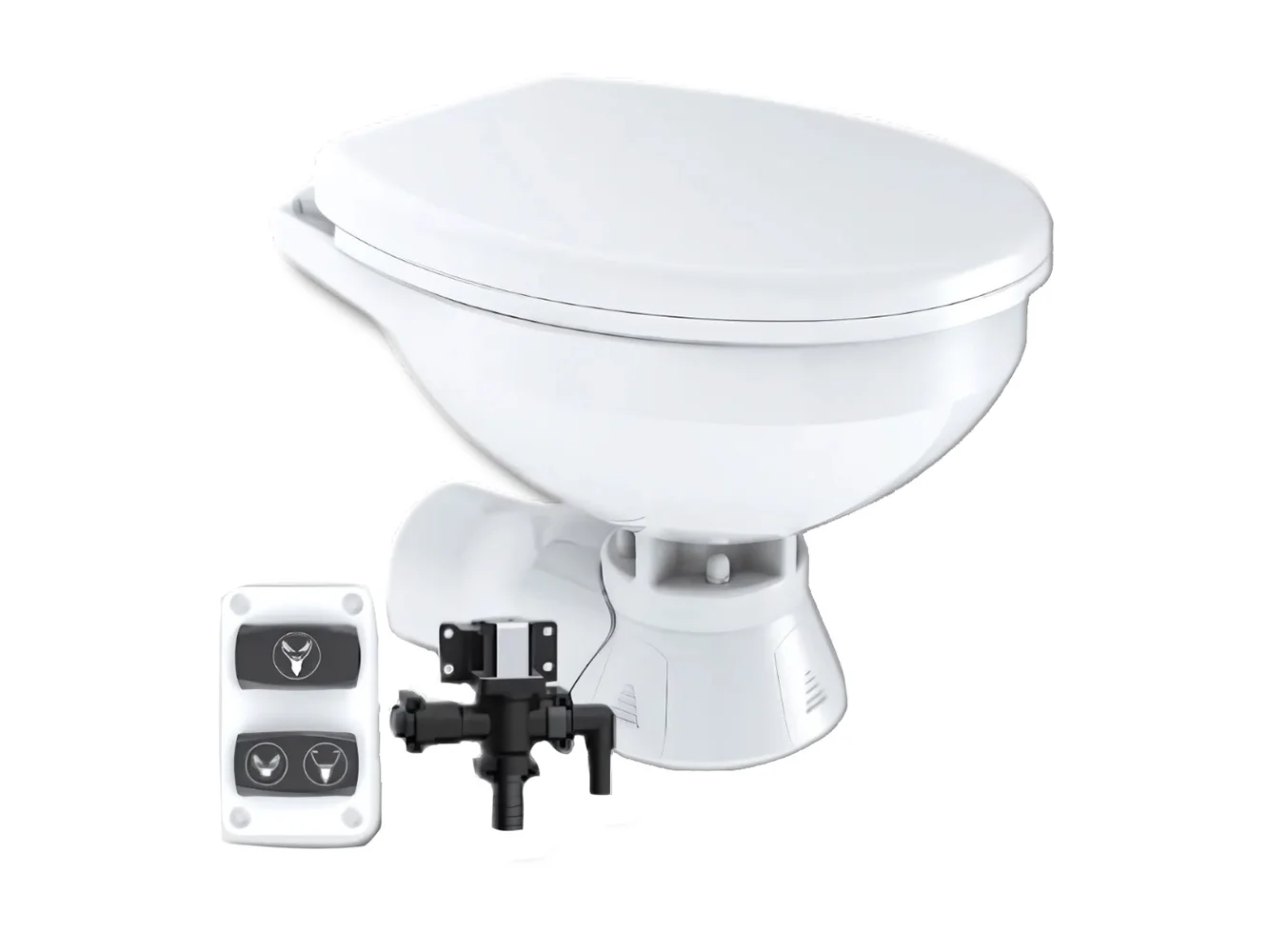 Commodore Quiet Flush Electric Toilet - Rear Macerator w/Solenoid Valve - Regular Size