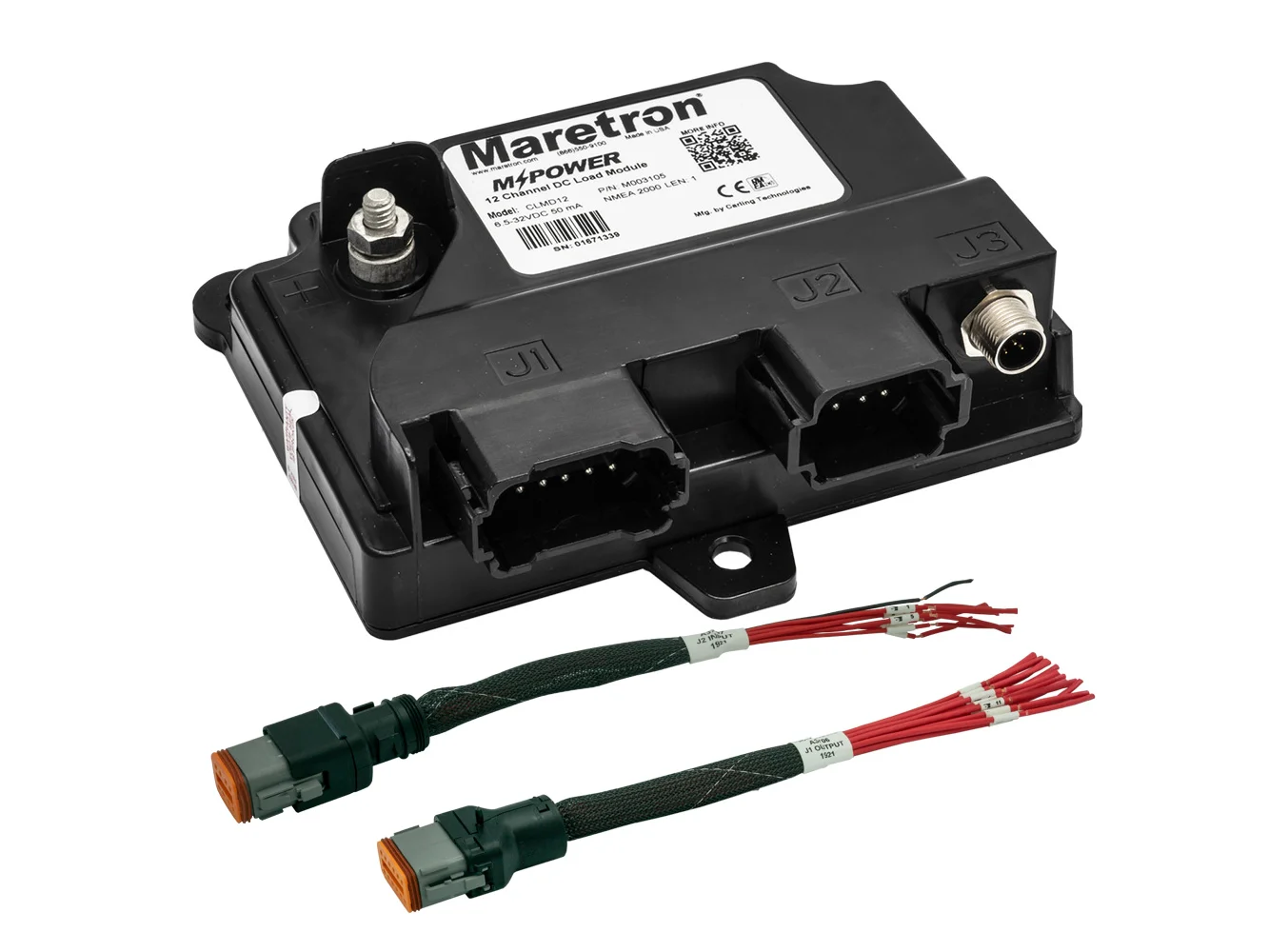 Maretron MPower 12 Channel DC Load Module NMEA 2K w/12" Pigtail Adapter Cable for J1 & J2 Connectors
