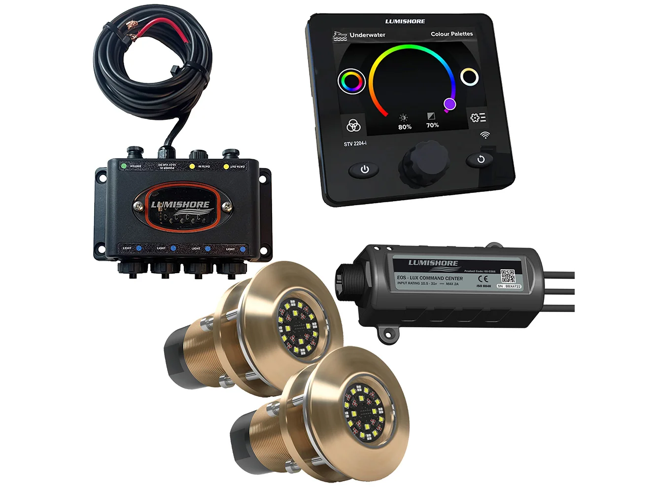 Lumishore EOS TIX404 2 Lights, Hub, LUX Command Center, Display