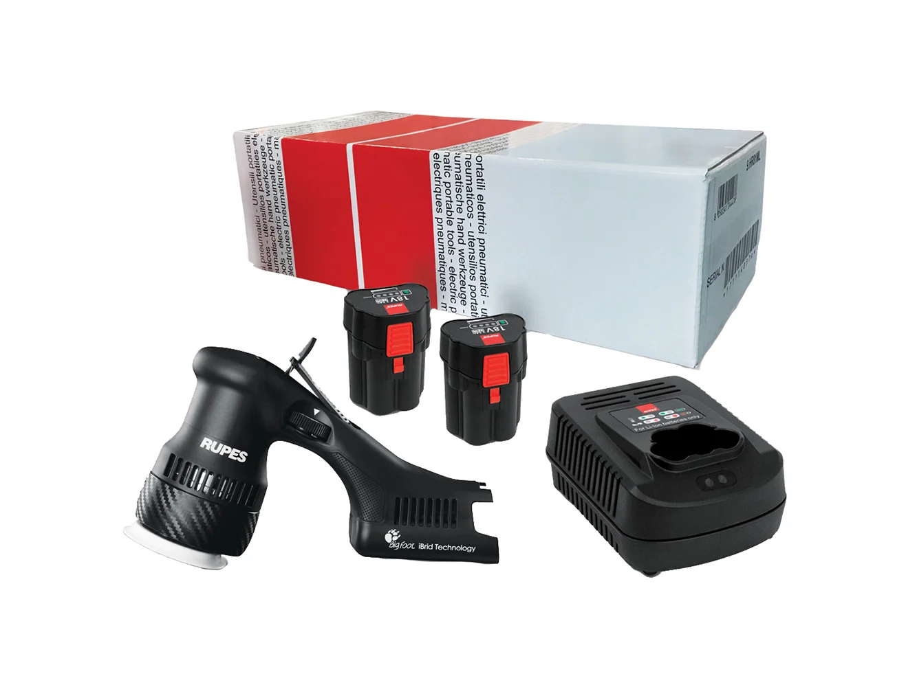 RUPES Bigfoot HLR75 Mini iBrid Polisher 1-Charger 2-Battery Pack