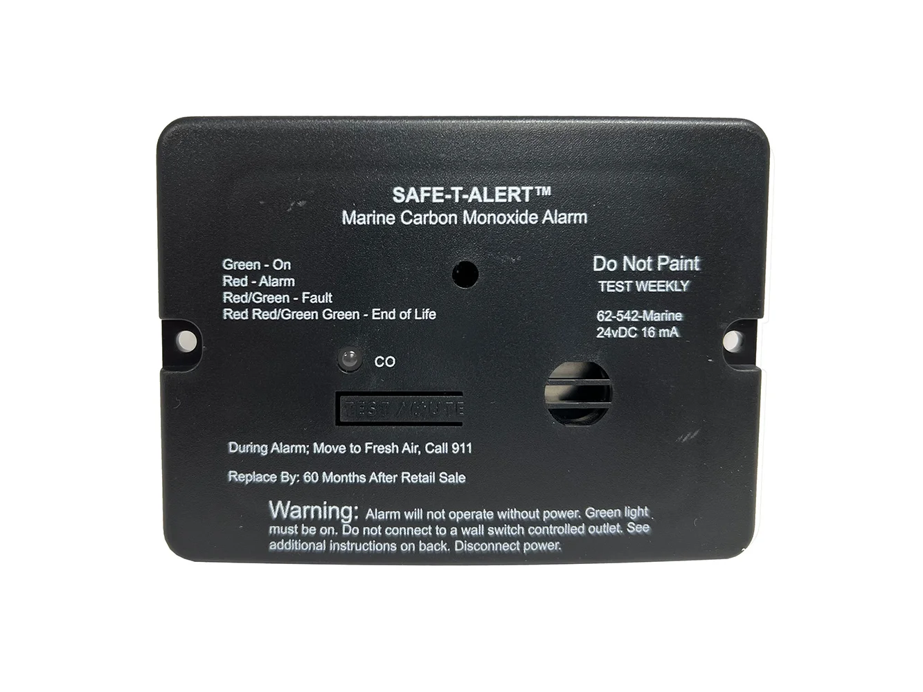 Safe-T-Alert 62 Series Carbon Monoxide Alarm - 24V Flush Mount - Black w/Relay