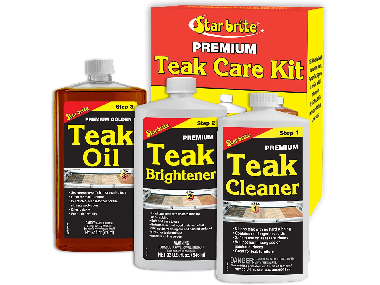 Star brite Premium Teak Care Kit - Step 1, Step 2, & Step 3 - 32 oz