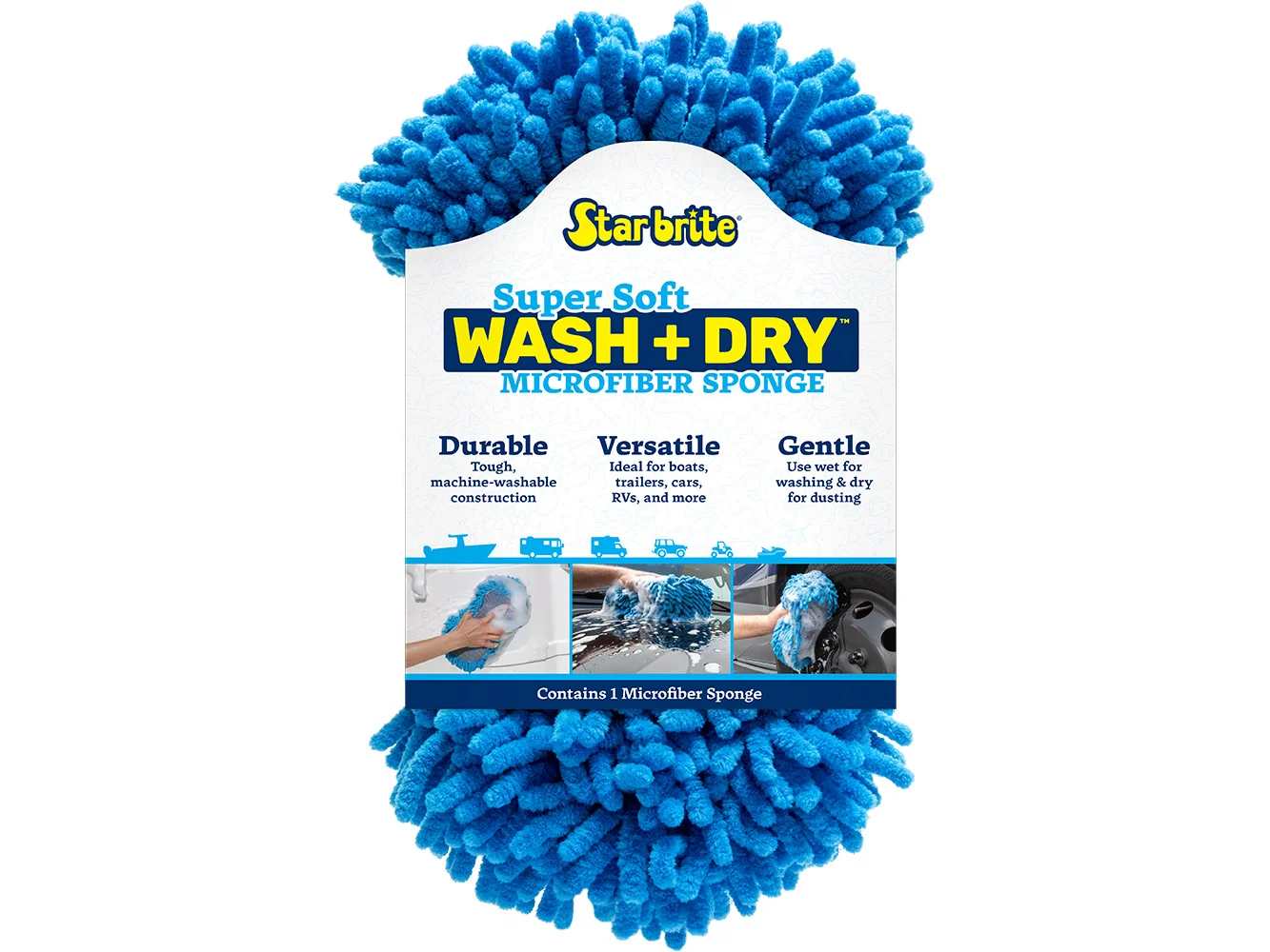 Star brite Microfiber Reggae Sponge - Blue, Dual-Sided Scrubbing & Dusting