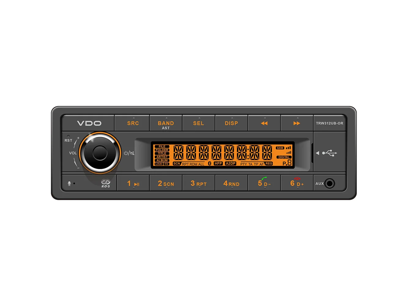 VDO 12V Radio w/FM RDS Tuner MP3/WMA/USB/Bluetooth - Orange Illumination
