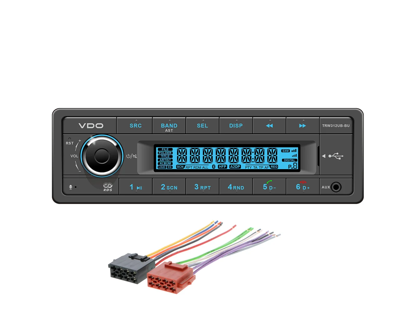 VDO 12V Radio w/FM RDS Tuner MP3/WMA/USB/Bluetooth - Blue Illumination - Includes Power Speaker Harness