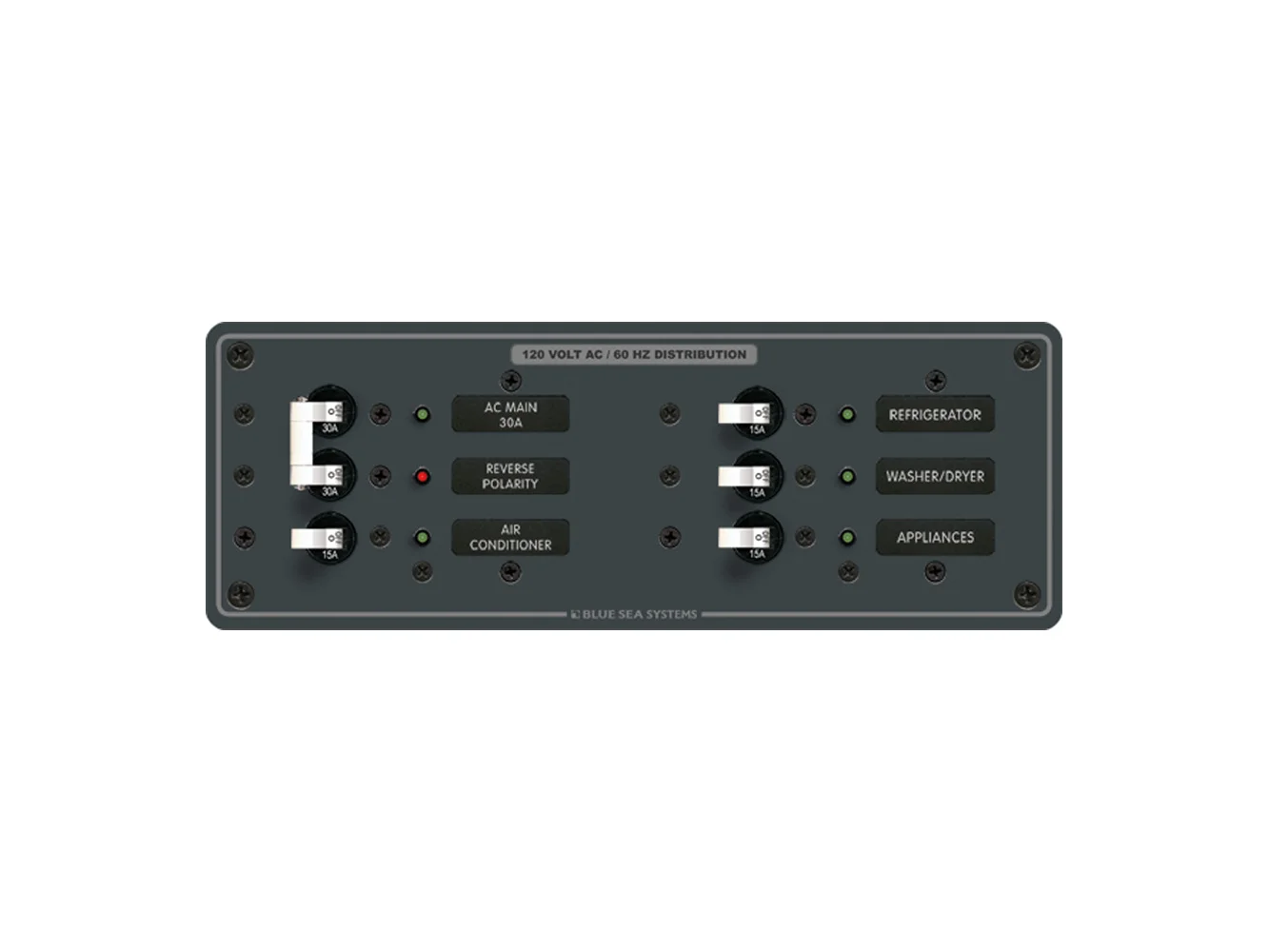 Blue Sea 8099 AC Main +4 Positions Toggle Circuit Breaker Panel (White Switches)