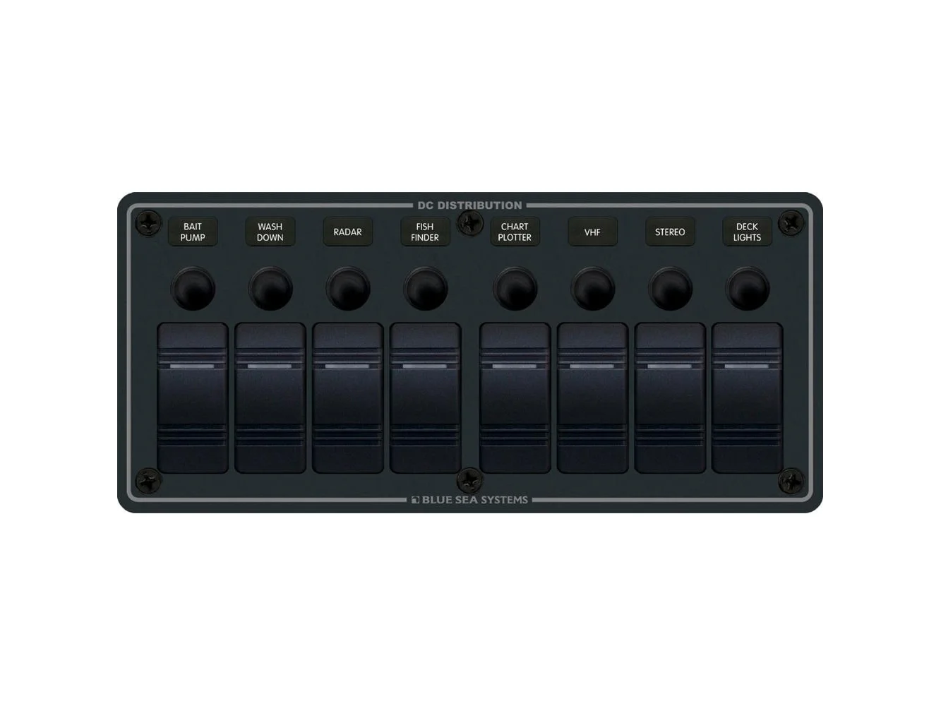 Blue Sea 8371 Water Resistant Panel - 8 Position - Black - Horizontal Mount