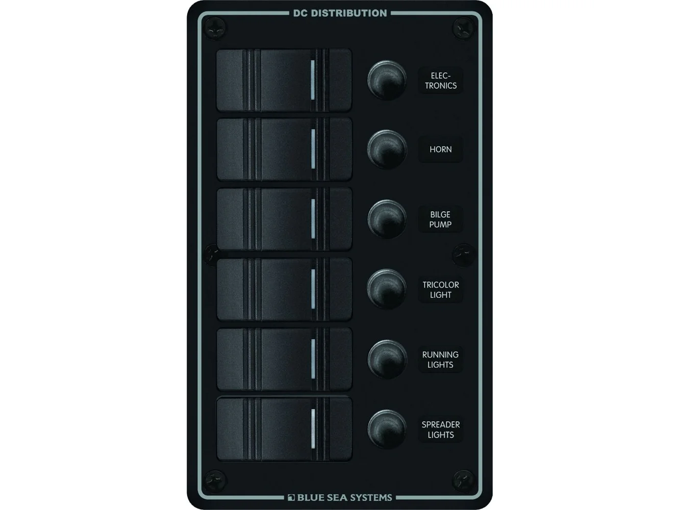 Blue Sea 8373 Water Resistant 6 Position - Black - Vertical Mount Panel