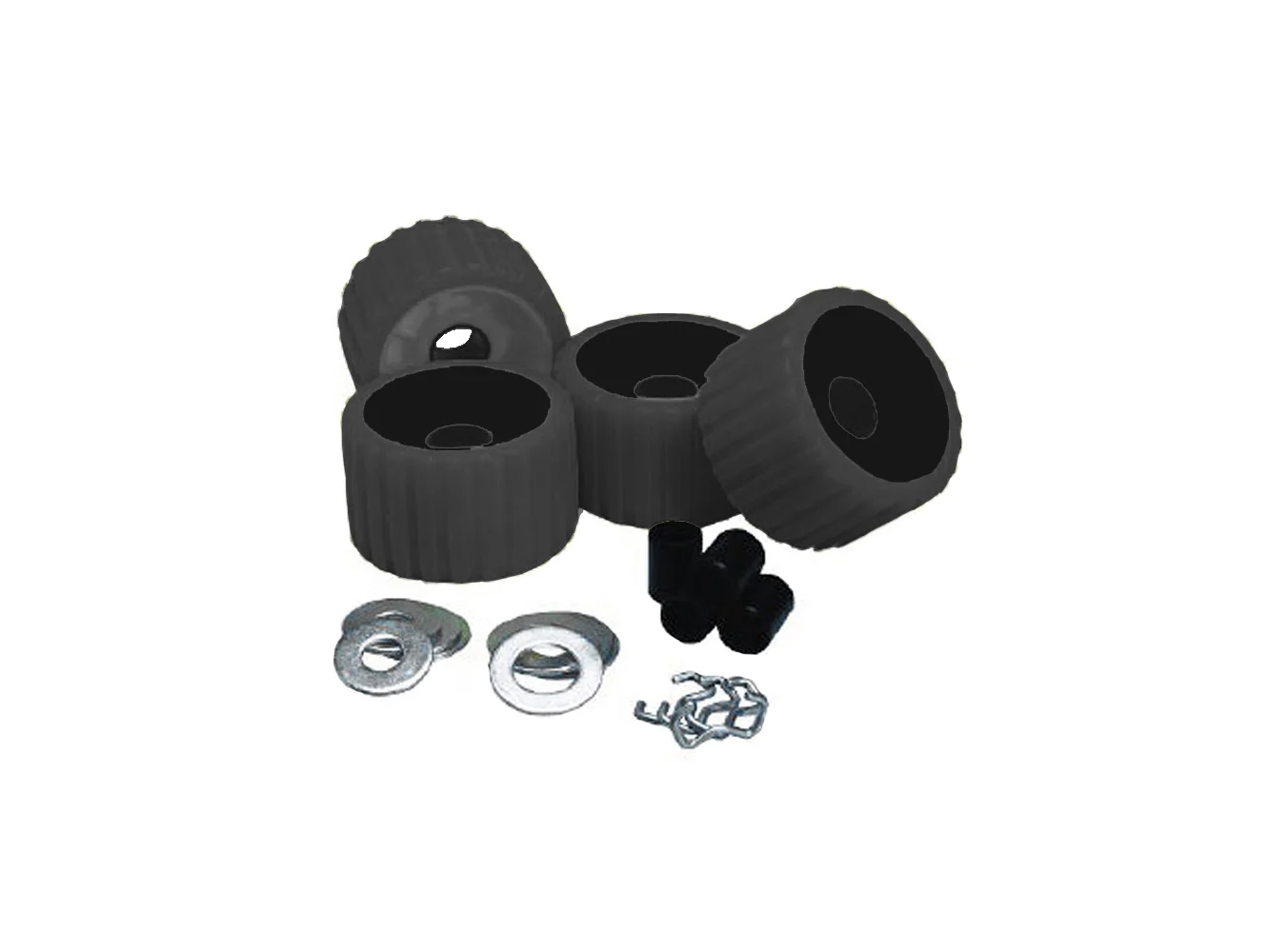 C.E. Smith Ribbed Roller Replacement Kit - 4 Pack - Black
