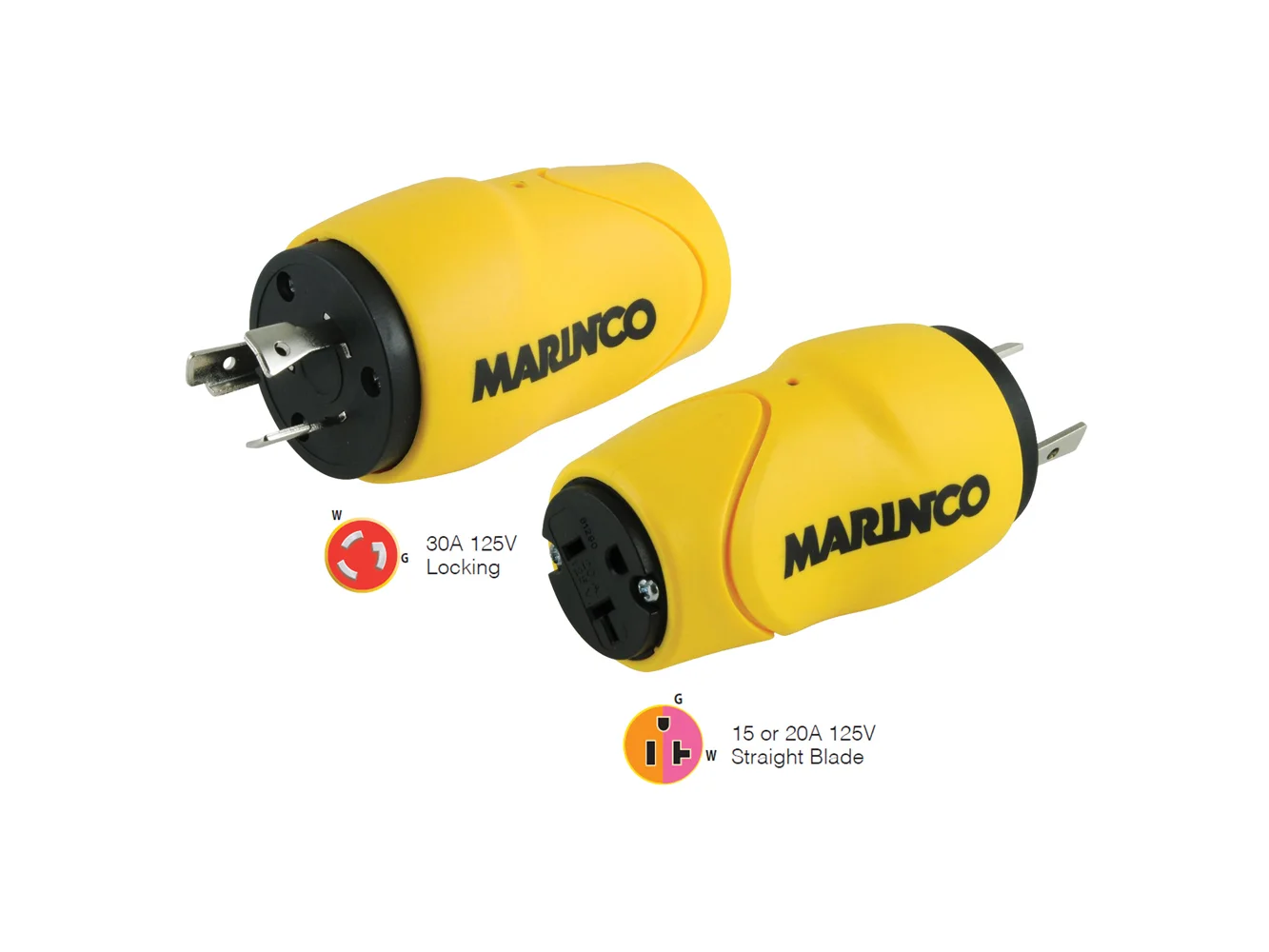 Marinco Straight Adapter, 30A Male - 15A Female